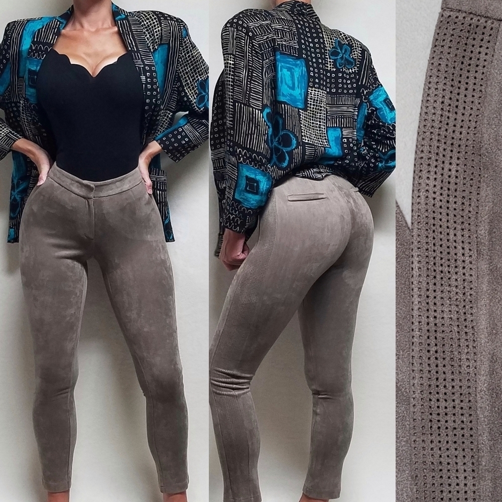 Rare Greylin Stone Gray Stretchy Faux Suede Eyelet Side Skinny Pants Leggings